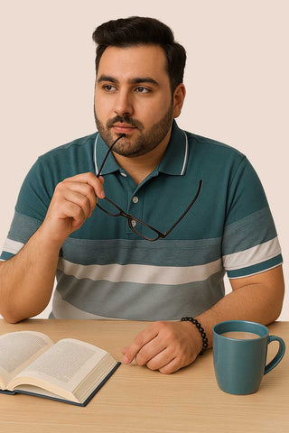 Teal Blue and white Stripe Polo T-shirt
