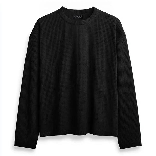 Waffle Pure Cotton Crew Neck Full Sleeve T-shirt