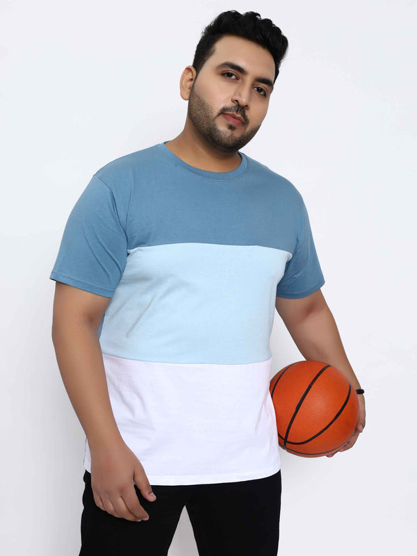 Light Blue Triple Color Block Plus Size T-shirt