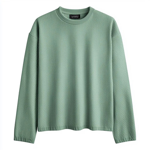Waffle Pure Cotton Crew Neck Full Sleeve T-shirt