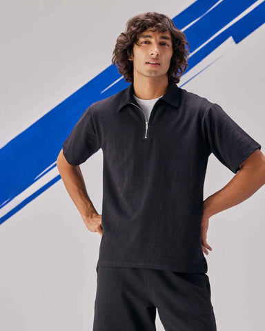 Moon Crush Relaxed Fit Textured Polo T-Shirt