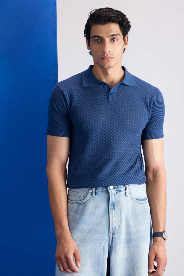 Textured Flat Knit Polo