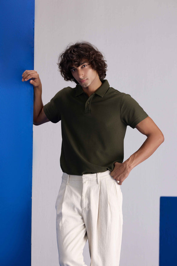 Wave Knit Textured Polo