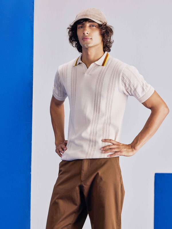 Placement Stripe Flatknit Polo T-shirt