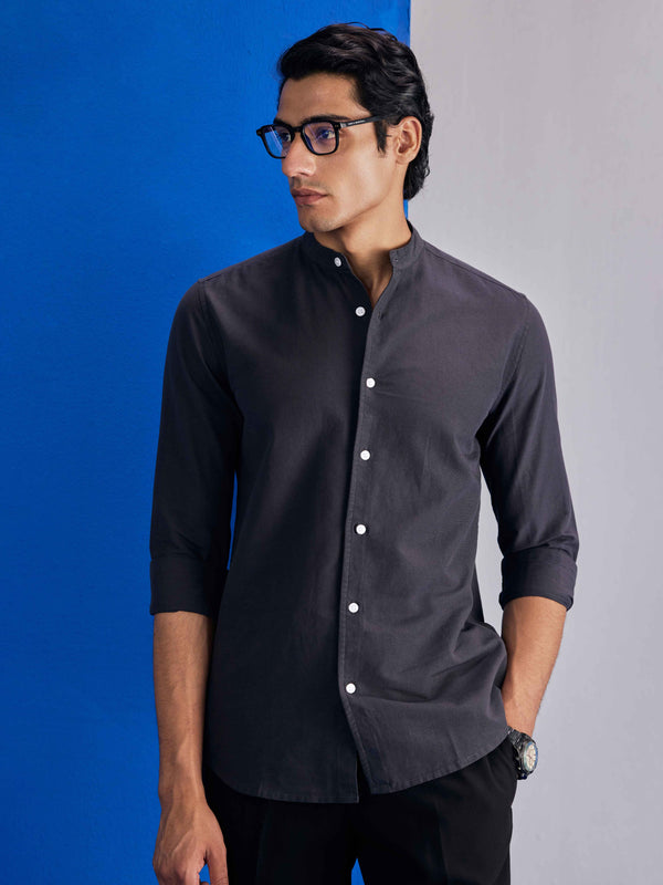 Solid Mandarian Collar Shirt