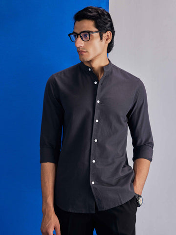 Solid Mandarian Collar Shirt