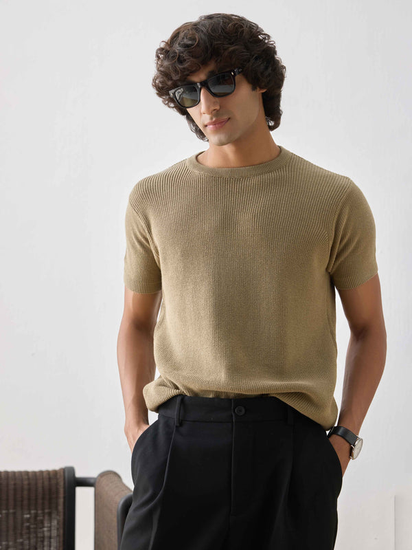 Textured  crew neck T-shirt