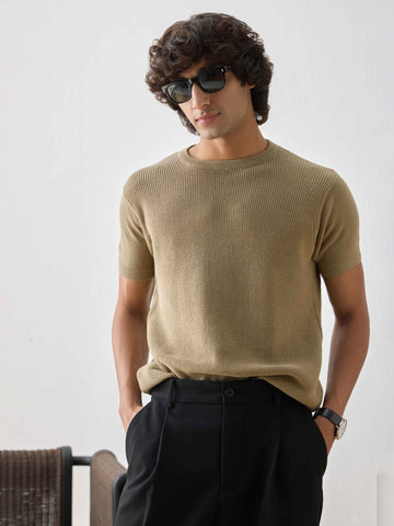Textured  crew neck T-shirt